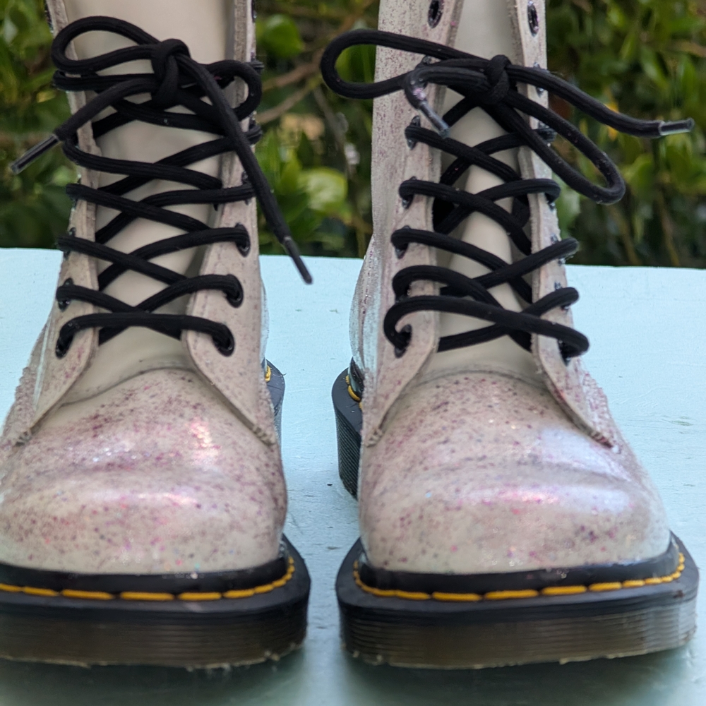 Dr. Martens White Glitter Combat Boots